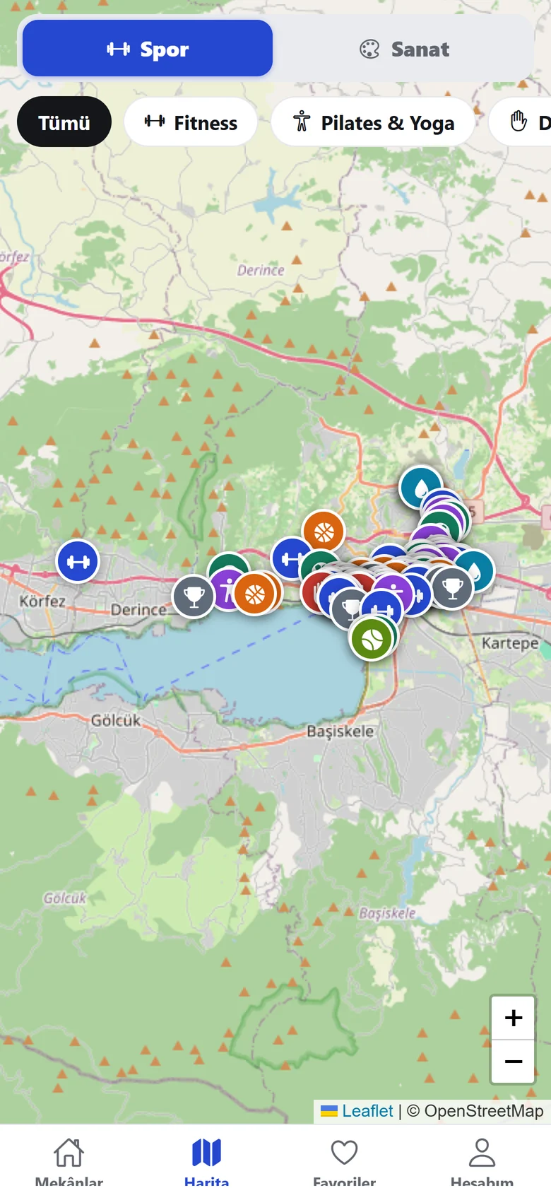 İzmit haritasında mekân pinleri
